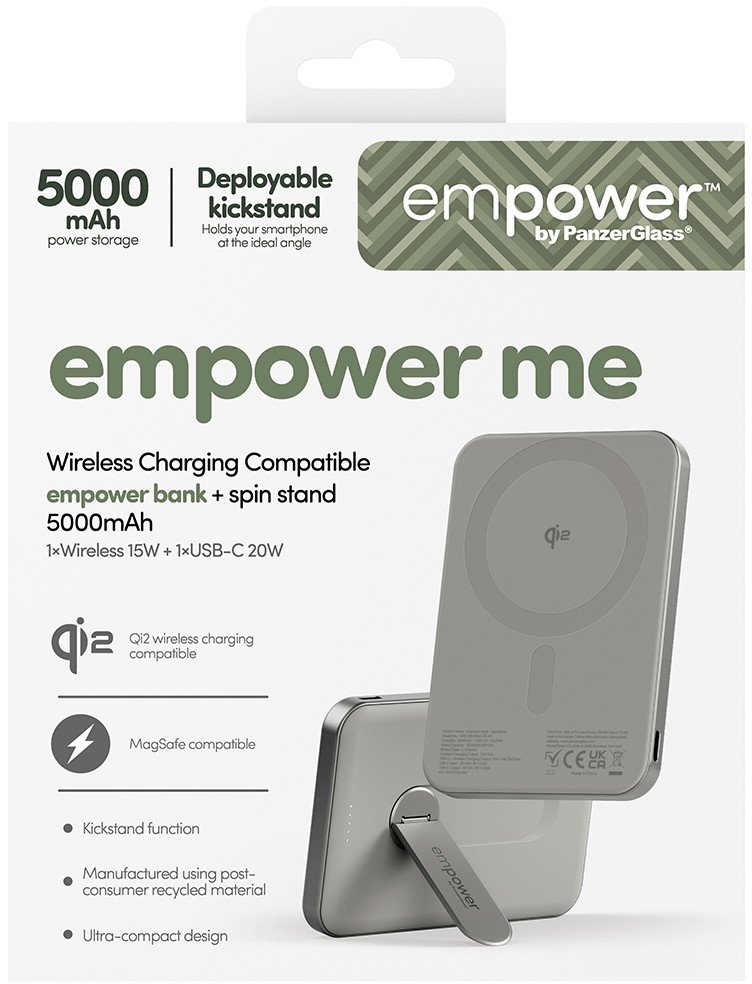 Power bank PanzerGlass Rotation Bank for Empowerment, 5000mAh, 20W MagSafe Qi2, argjendtë
