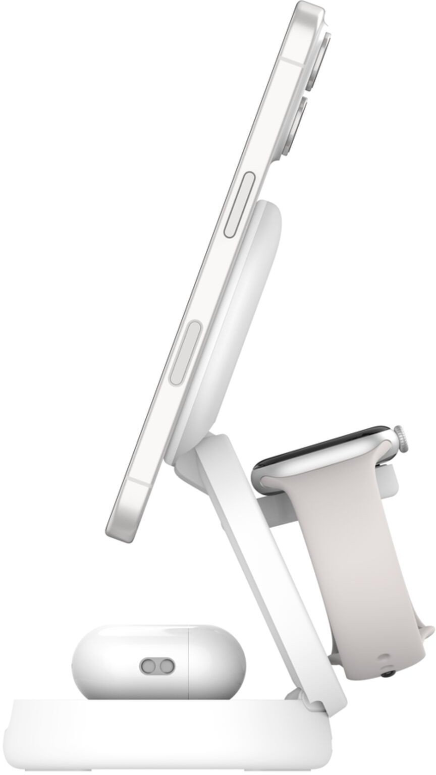 Станица за полнење Belkin Foldable Magnetic 3 in 1, Qi2 и MagSafe, безжична, бела