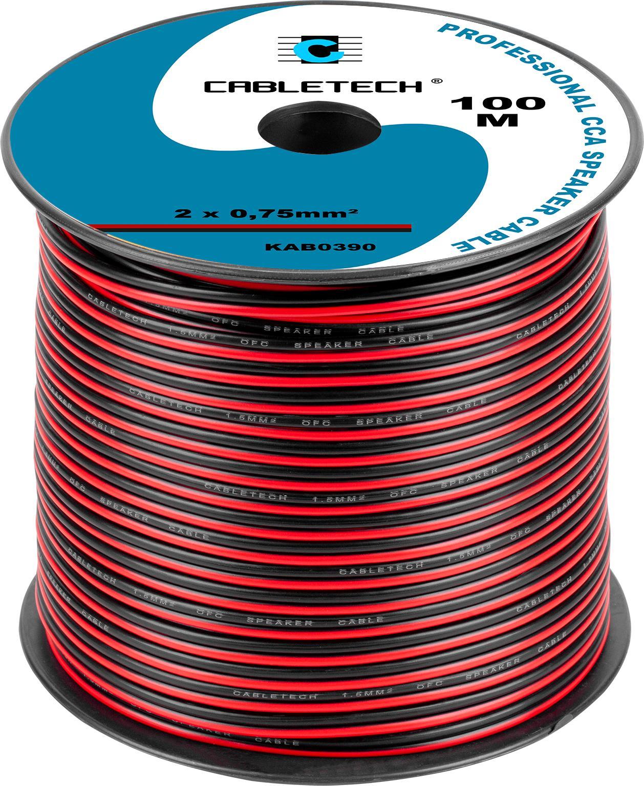 Kabëll altoparlantësh Cabletech CCA, 2x0.75mm, zi e kuqe