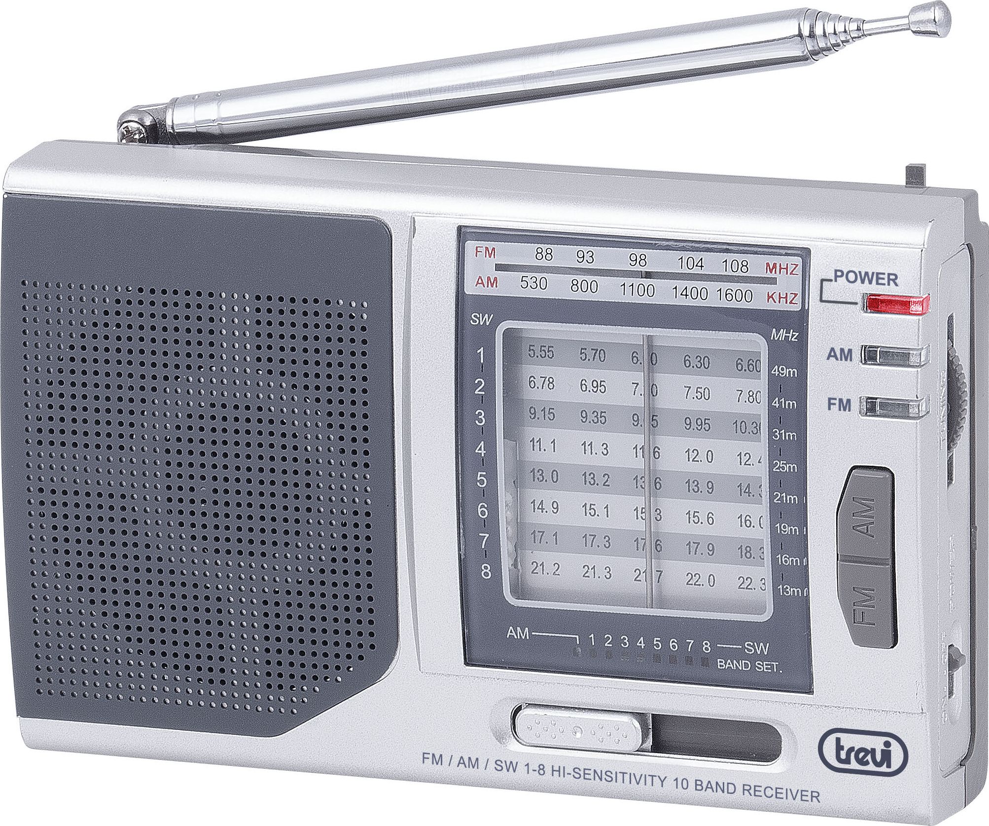 Radio portative Trevi MB728, analoge FM AM SW, argjend