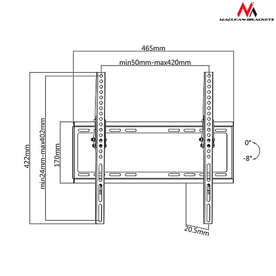 Mbajtëse muri për TV Maclean MC-774, 32-55", VESA 400x400, 35kg, e zezë