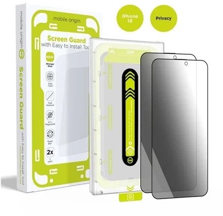 Заштитно стакло за приватност Mobile Origin за iPhone 16, 2 парчиња, со апликатор
