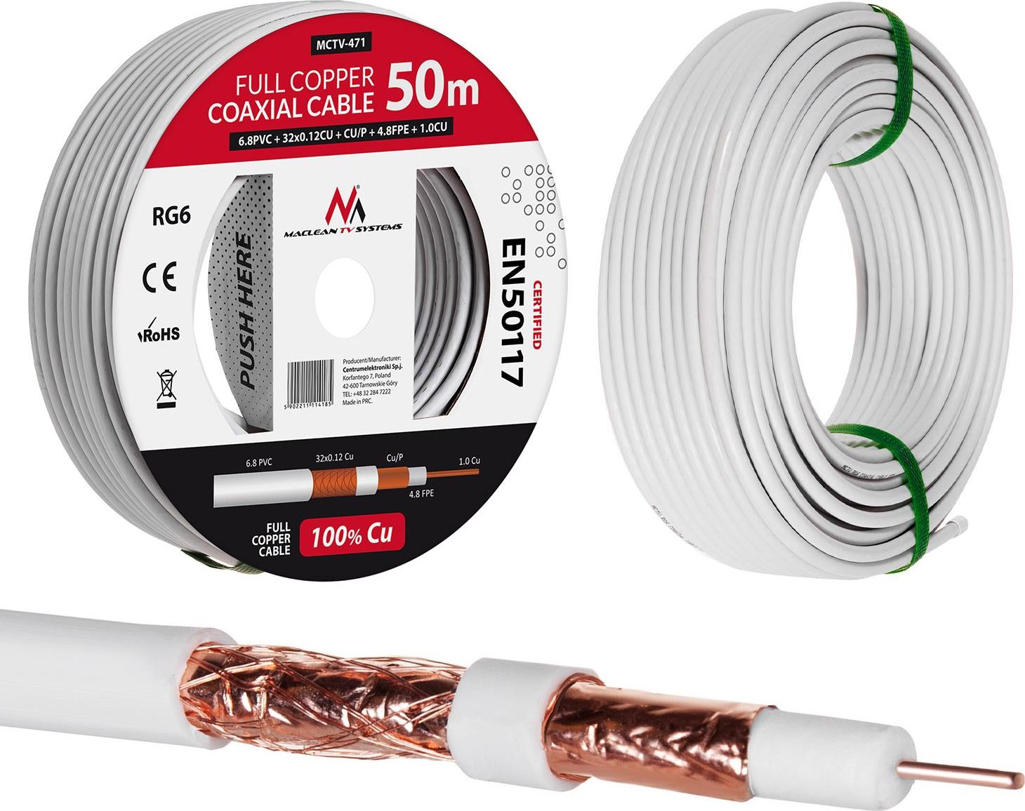 Kabllo satelitore Maclean MCTV-472, 100m, e bardhë 