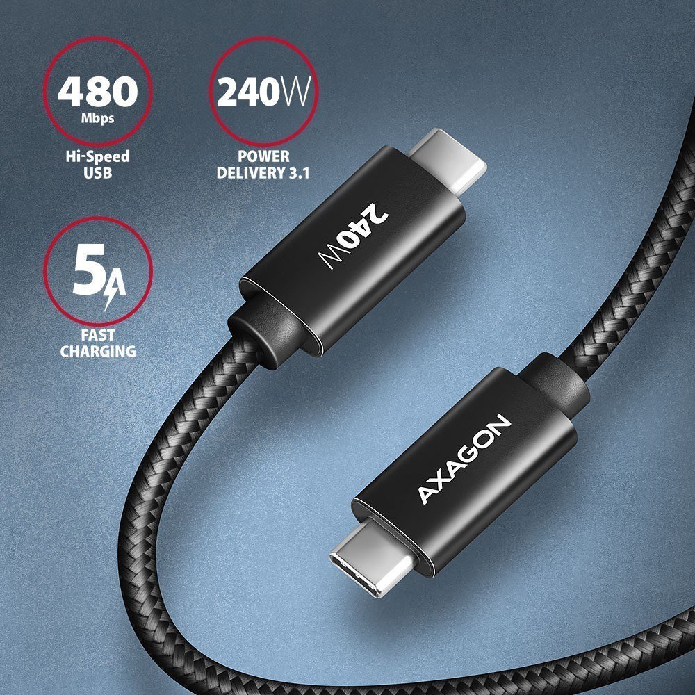 Kabull USB Axagon BUCM2-CM30AB, USB-C në USB-C, 240W, 3 m, i zi