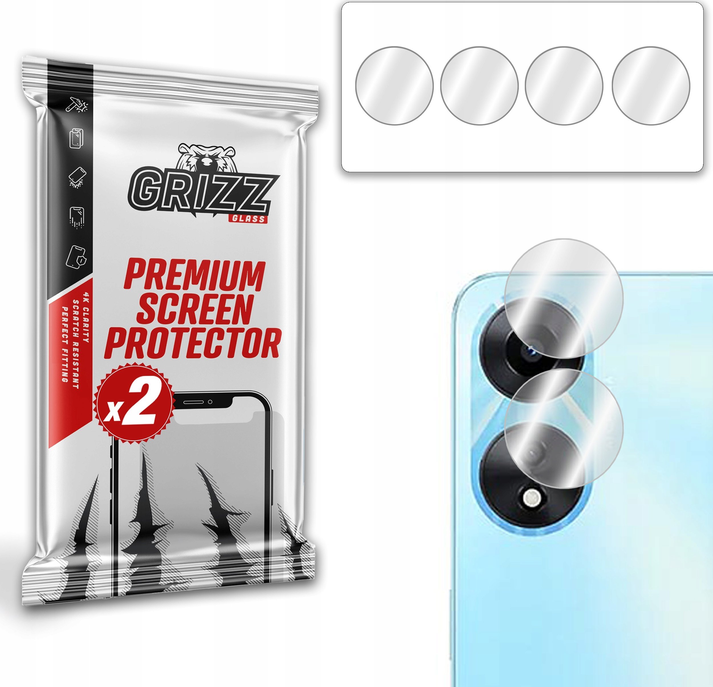 Mbrojtës kamere GrizzGlass për Realme 10s, xham hibrid, transparencë e lartë, transparent