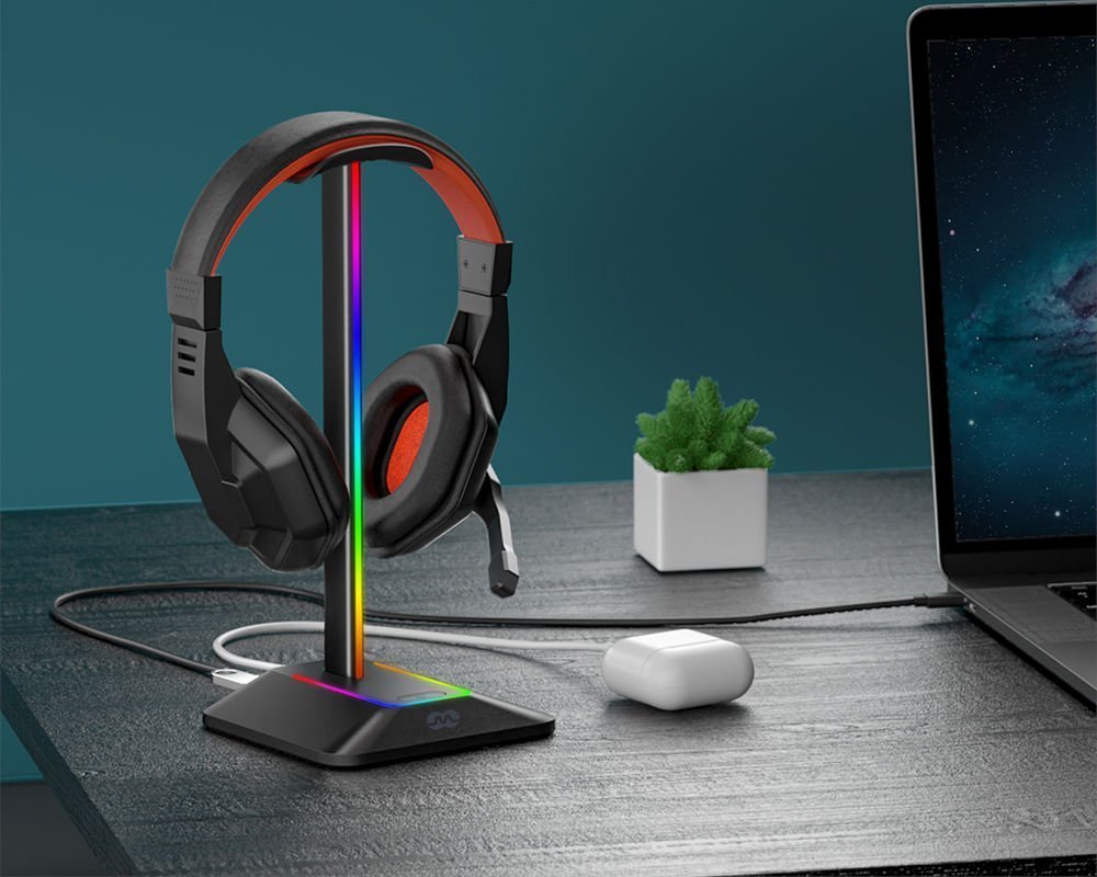 Држач за слушалки Mozos, RGB, пластика, Црна