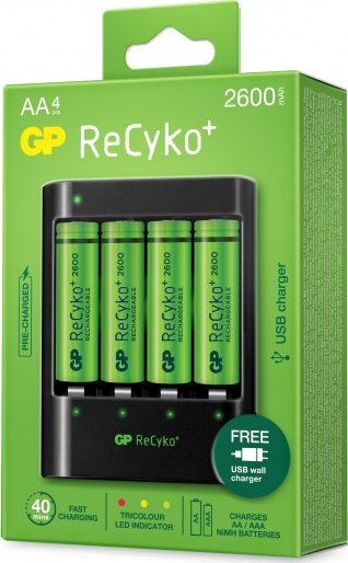 Полначливи батерии GP ReCyko U421 AA, 2600mAh, NiMH, пакет 4 парчиња