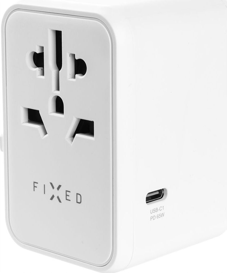 Karikues udhëtimi FIXED Travel GaN, 65W PD, 3xUSB C dhe 2xUSB, i bardhë