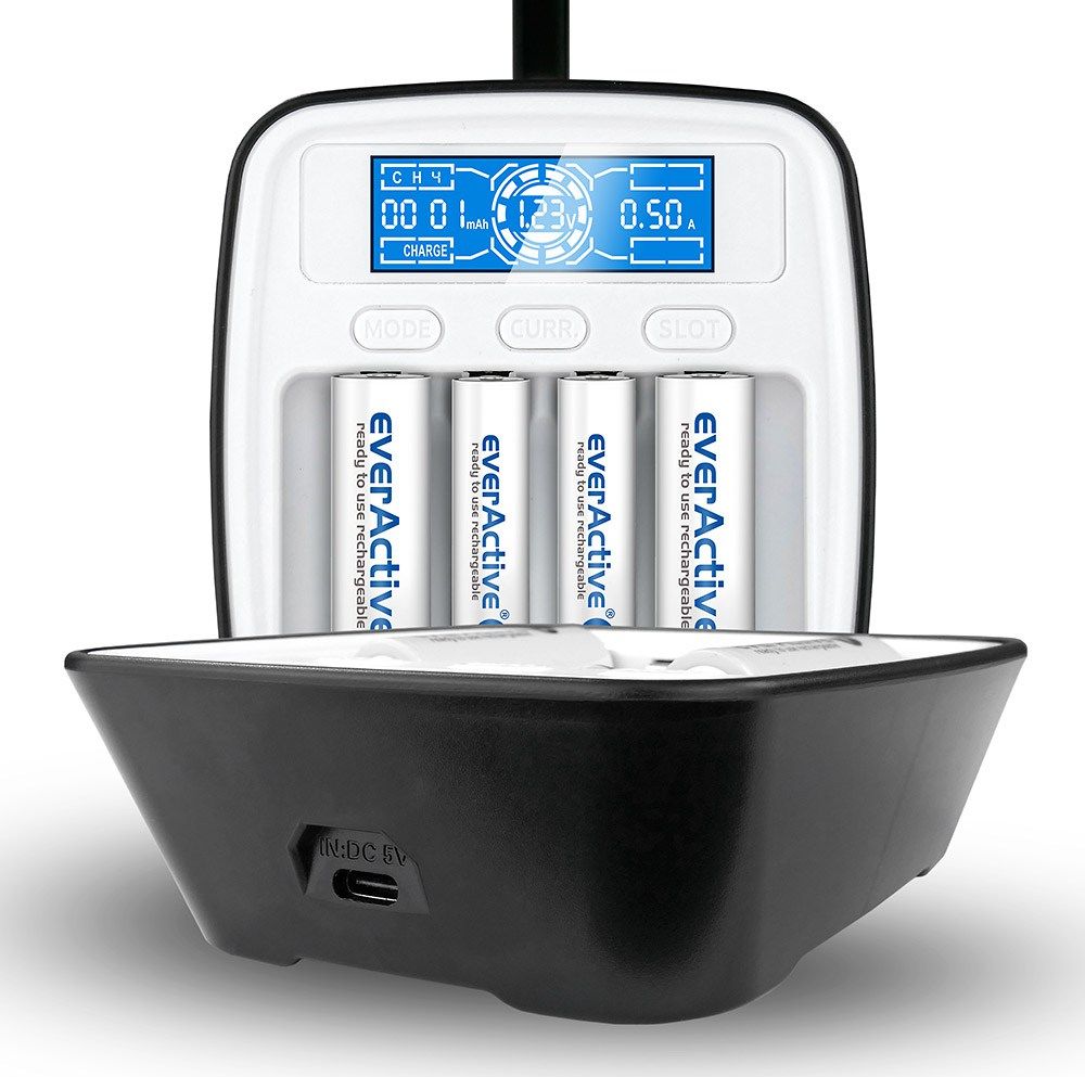 Karikues baterish EverActive NC-1000M, 4 kanale, ekran LCD, gri