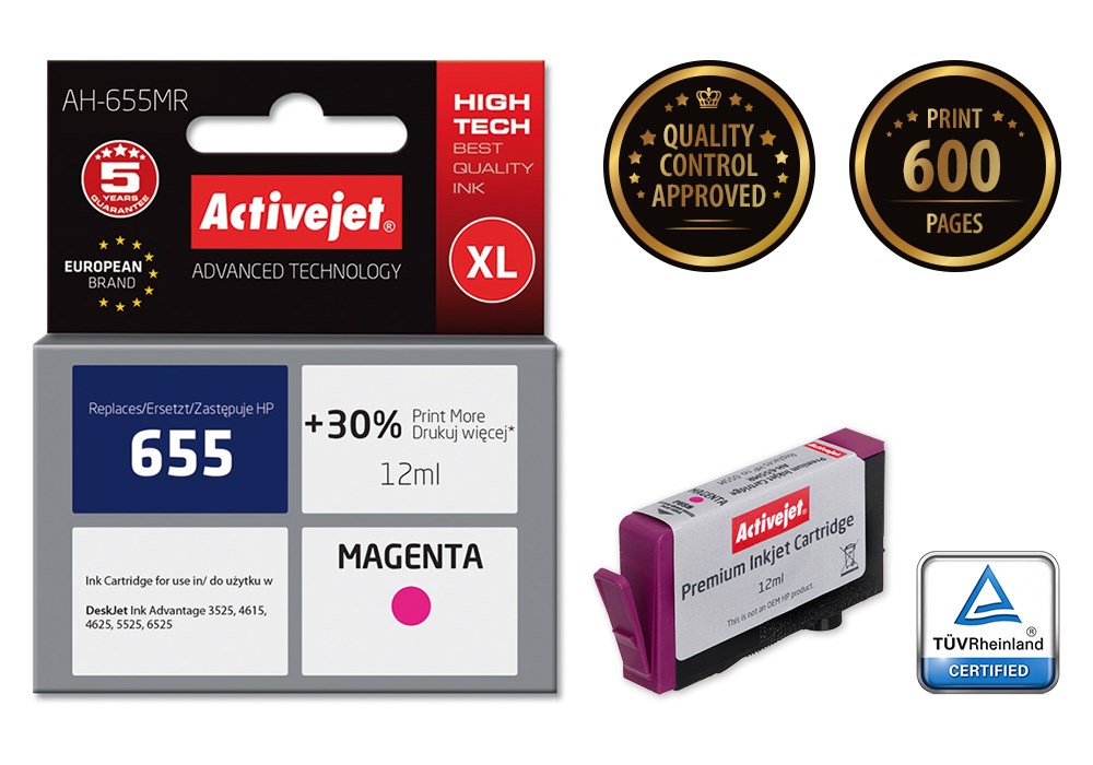 Ngjyrë për printer Activejet AH-655MR (zëvendësim për HP Hewlett Packard 655 CZ111AE), 12 ml, vjollcë