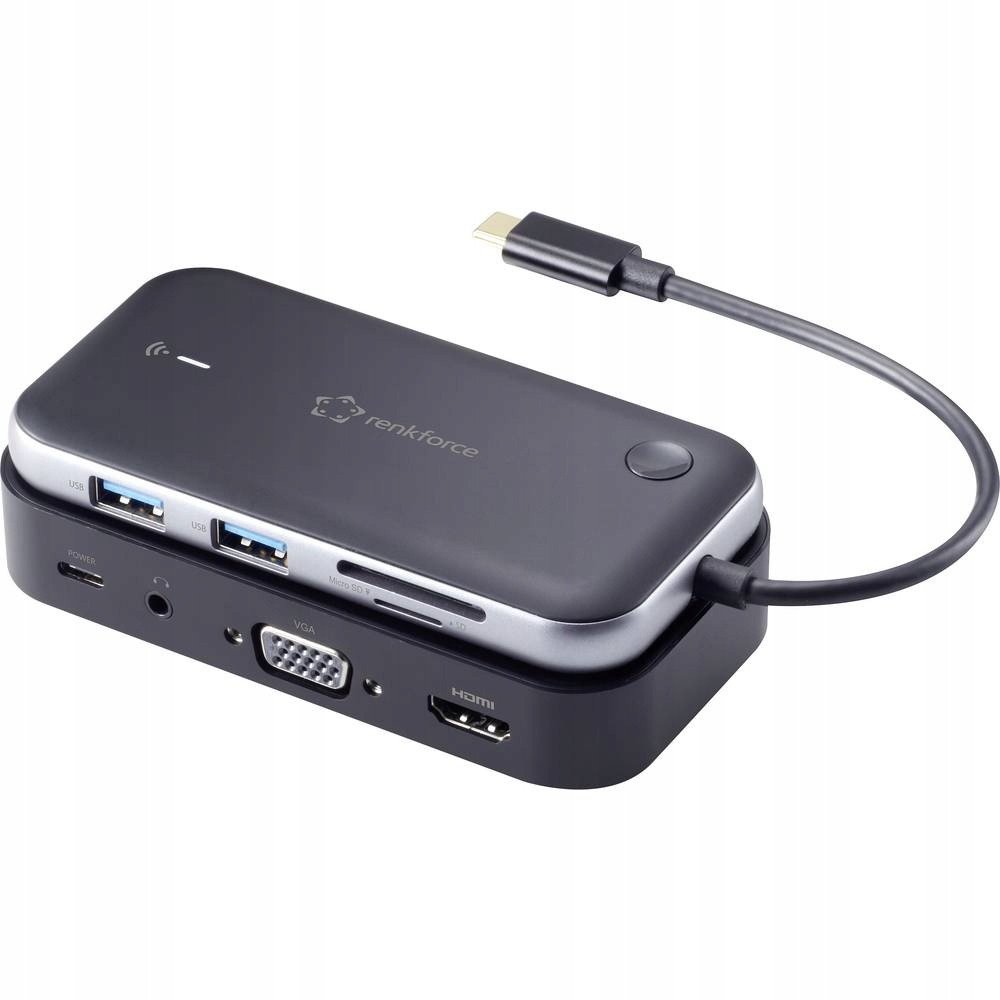 Stacion docking mini Renkforce RF-4499450, USB-C, transmetim pa tela i imazhit, gri
