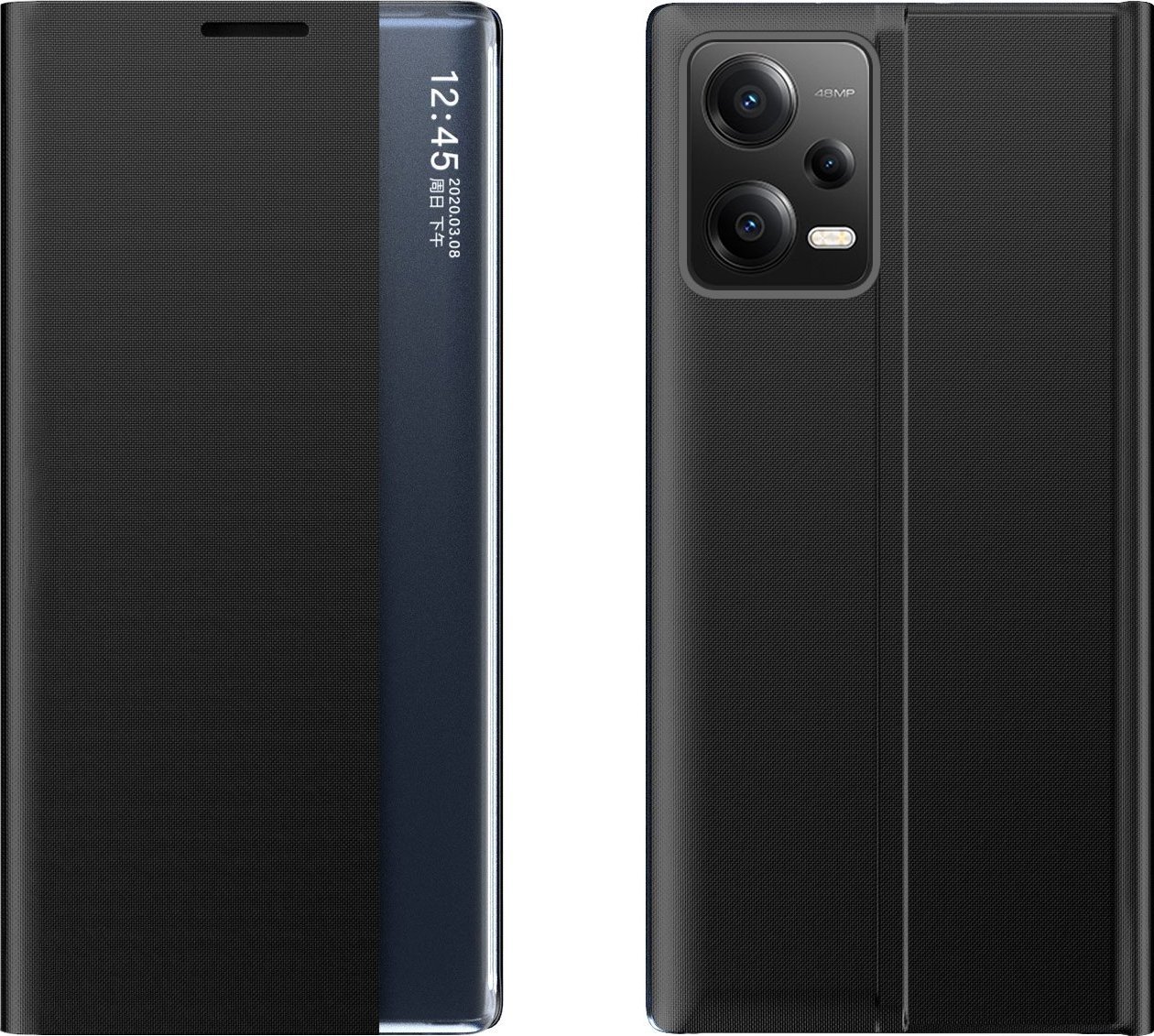 Kapak telefoni Hurtel New Sleep Case për Xiaomi Redmi Note 12 Pro Poco X5 Pro 5G, me këmbë mbështetëse, i zi