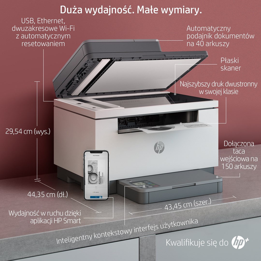 Printer HP LaserJet MFP M234sdne, A4 Mono, Multifunksional, i bardhë