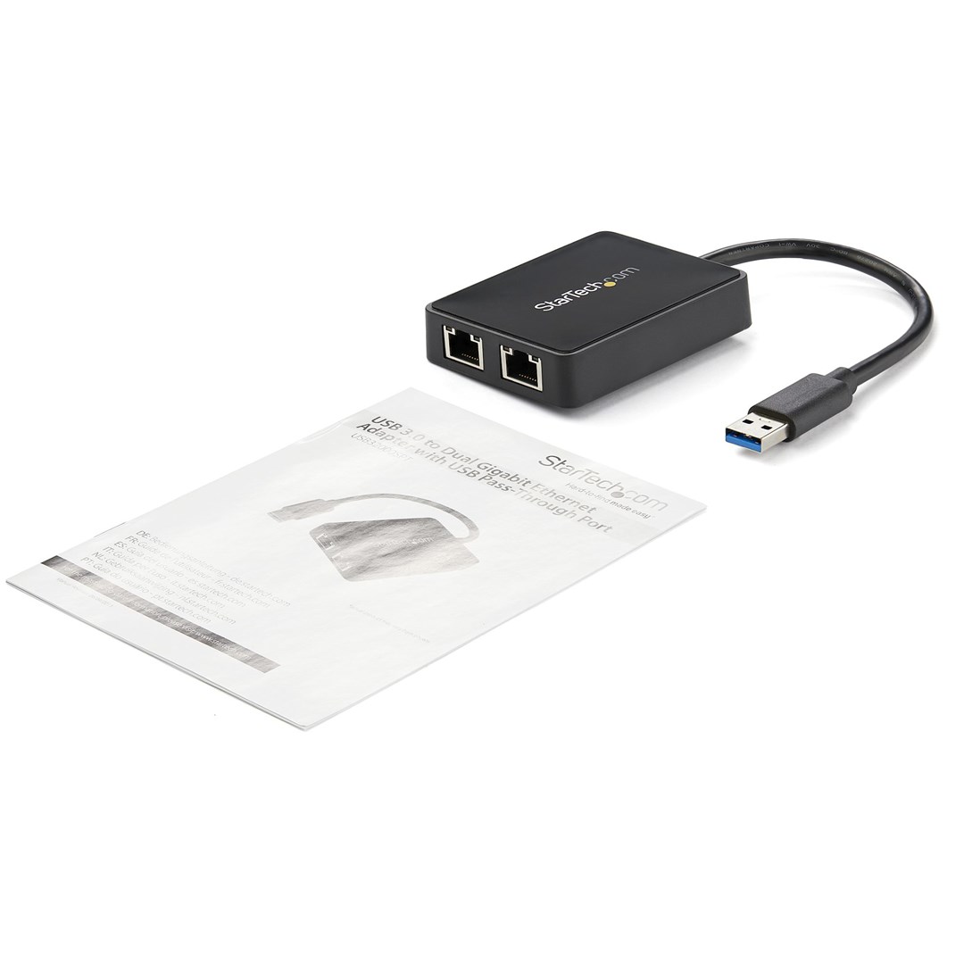 Përshtatës Ethernet StarTech USB32000SPT, USB 3.0, 2-Port Gigabit, i zi