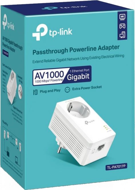 Adapter powerline TP-Link TL-PA7017P, 1000 Mb/s, portë Gigabit Ethernet, me prizë