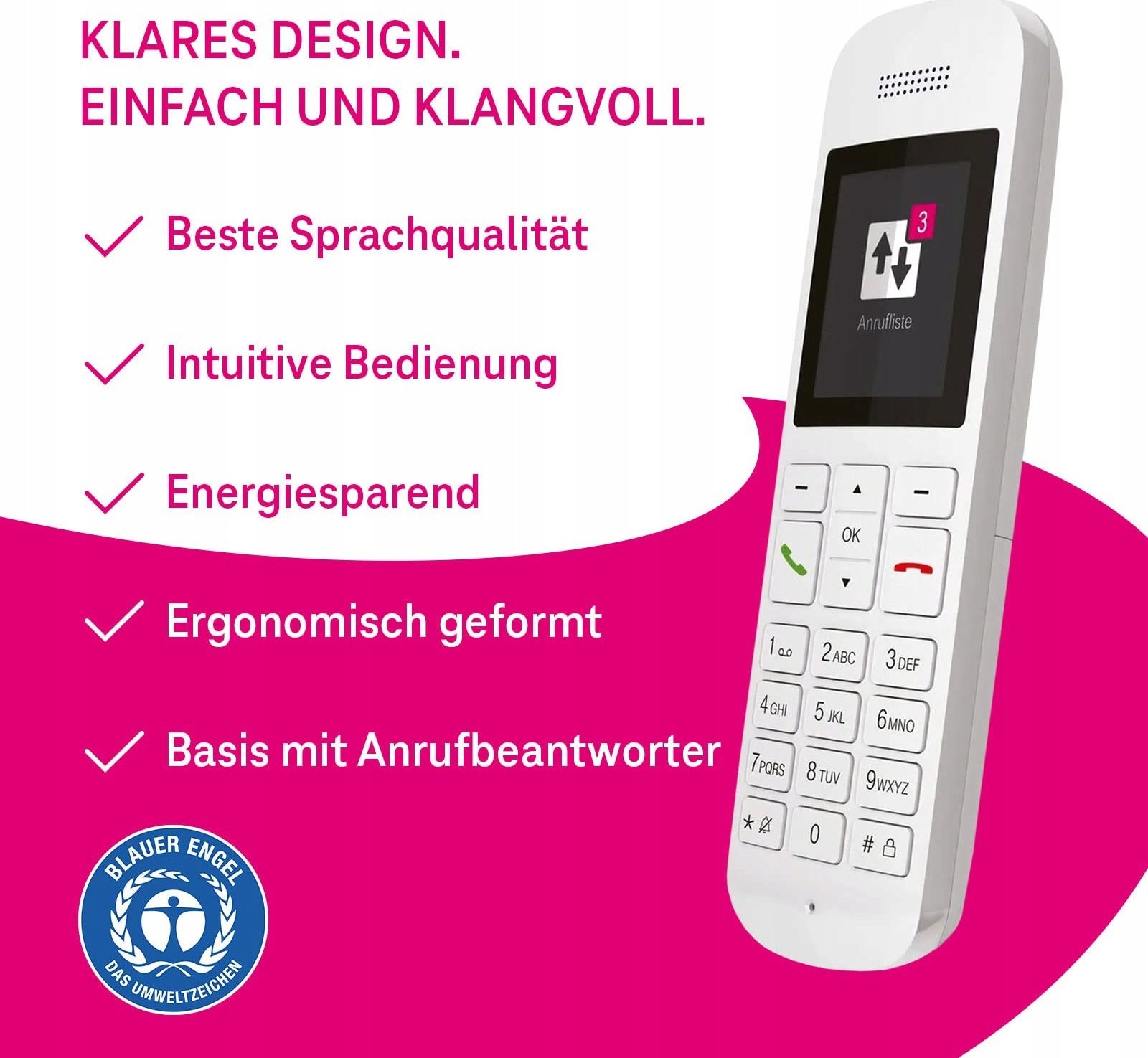 Telefon fiks Telekom Sinus A12, Analog DECT, ekran 2", i bardhë