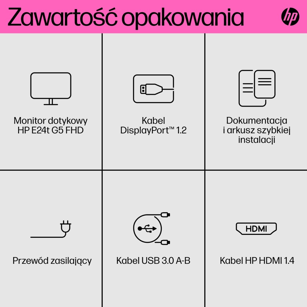 Monitor HP E24t G5 6N6E6AA, 24'', 75Hz, 23.8'', 1920x1080 FullHD, IPS, i zi