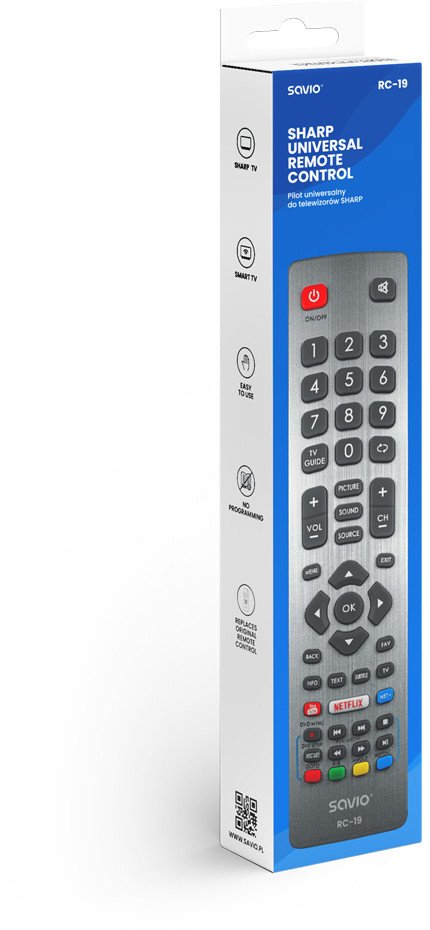 Telekomandë universale Savio RC-19, për TV Sharp, e zezë