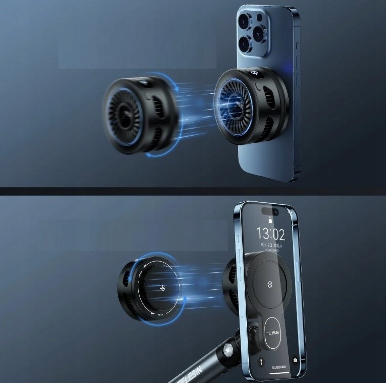 Ладилник за телефон Telesin, со безжичен полнач, црн