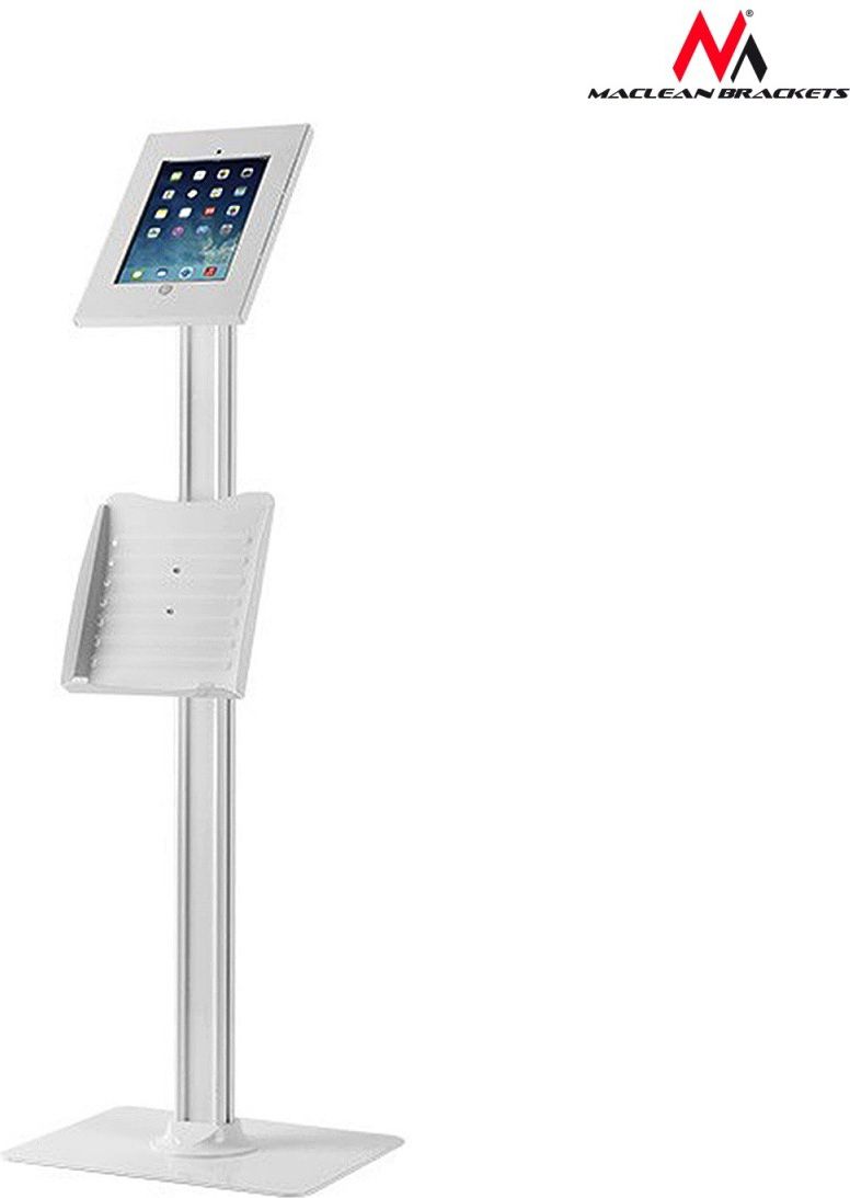Qëndrim dyshemeje për tablet Maclean MC-724, për iPad 2 3 4 Air Air 2 Pro 9.7", me hapësirë për katalogë, i bardhë
