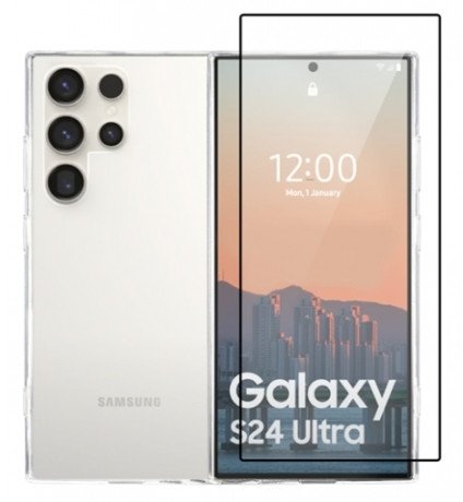 Set mbrojtës Vivid për Samsung Galaxy S24 Ultra, Gelly Case, xham mbrojtës Full Face, i zi