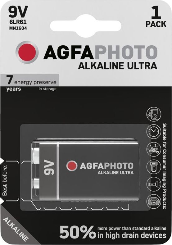 Bateri AgfaPhoto Ultra 6LR61, 9V, alkaline, 1 copë