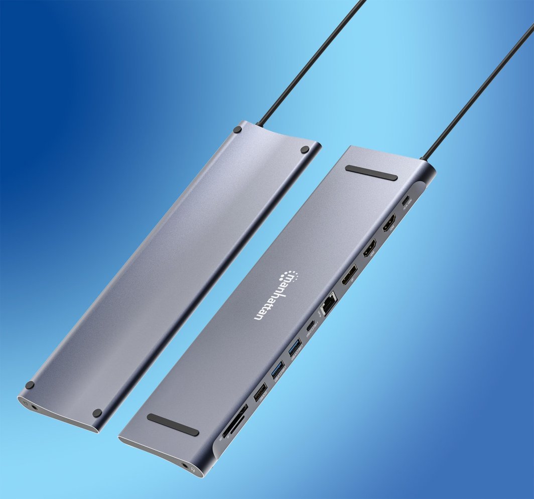 Dock USB C Manhattan 12 në 1, 3x 4K, Power Delivery 100W, gri