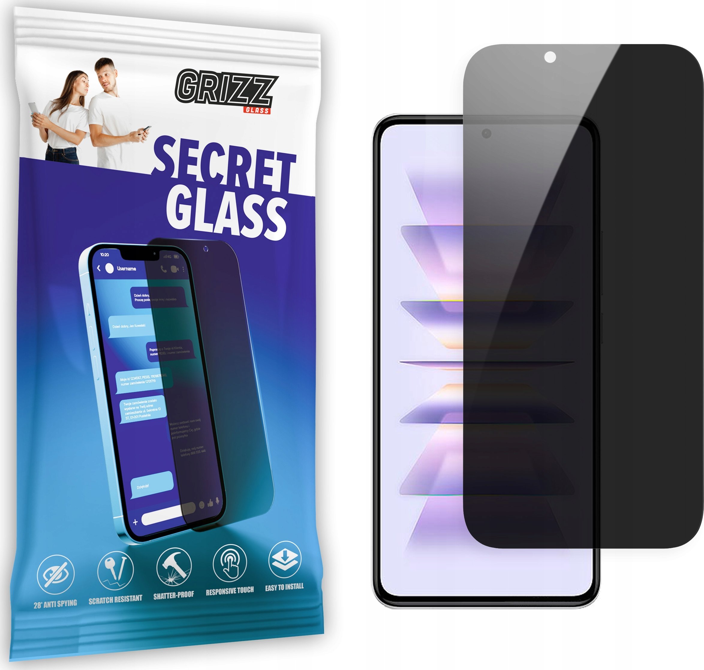 Xham mbrojtës privatësie Grizz SecretGlass për Xiaomi Redmi K50i, qelq + film, i tejdukshëm