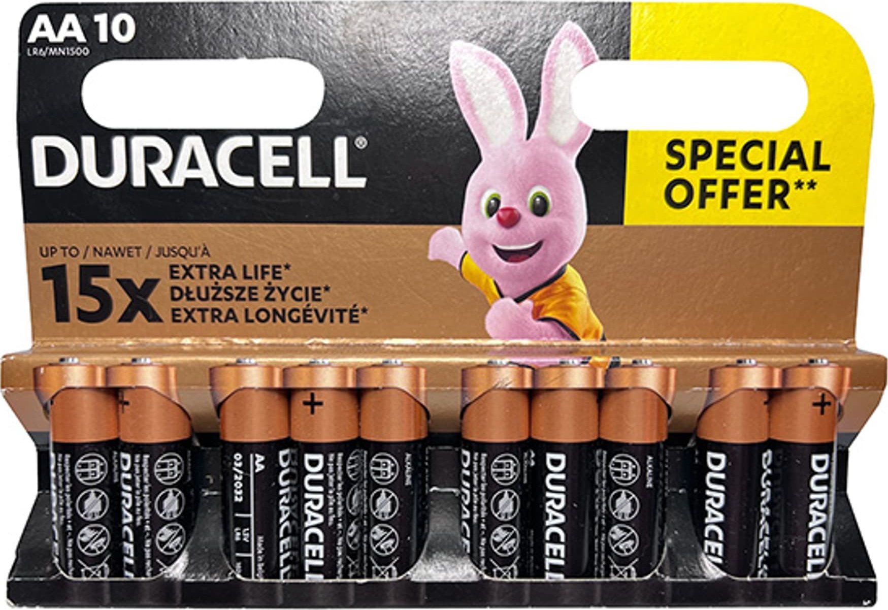 Bateri alkaline Duracell AA R6, paketim 10 copë