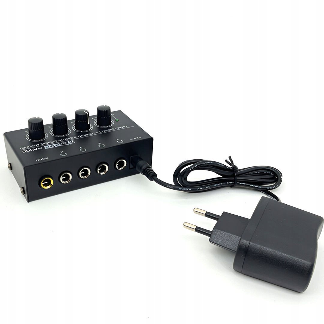 Amplifikator për kufje Mozos HA400, 4 kanale stereo, kontroll i pavarur volumesh, i zi