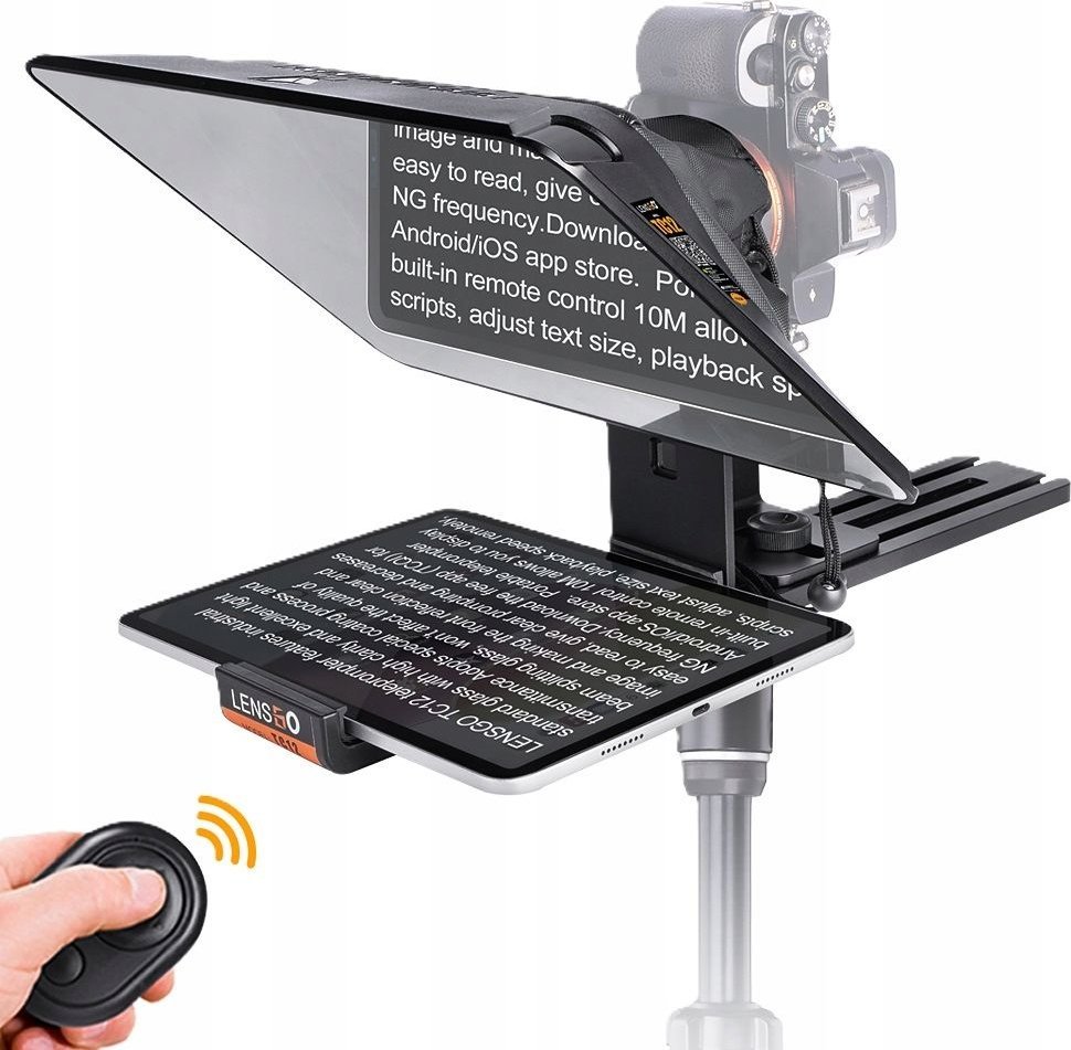 Телепромптер Лензго TC12, за таблет до 12.9", со Bluetooth далечински управувач, црн