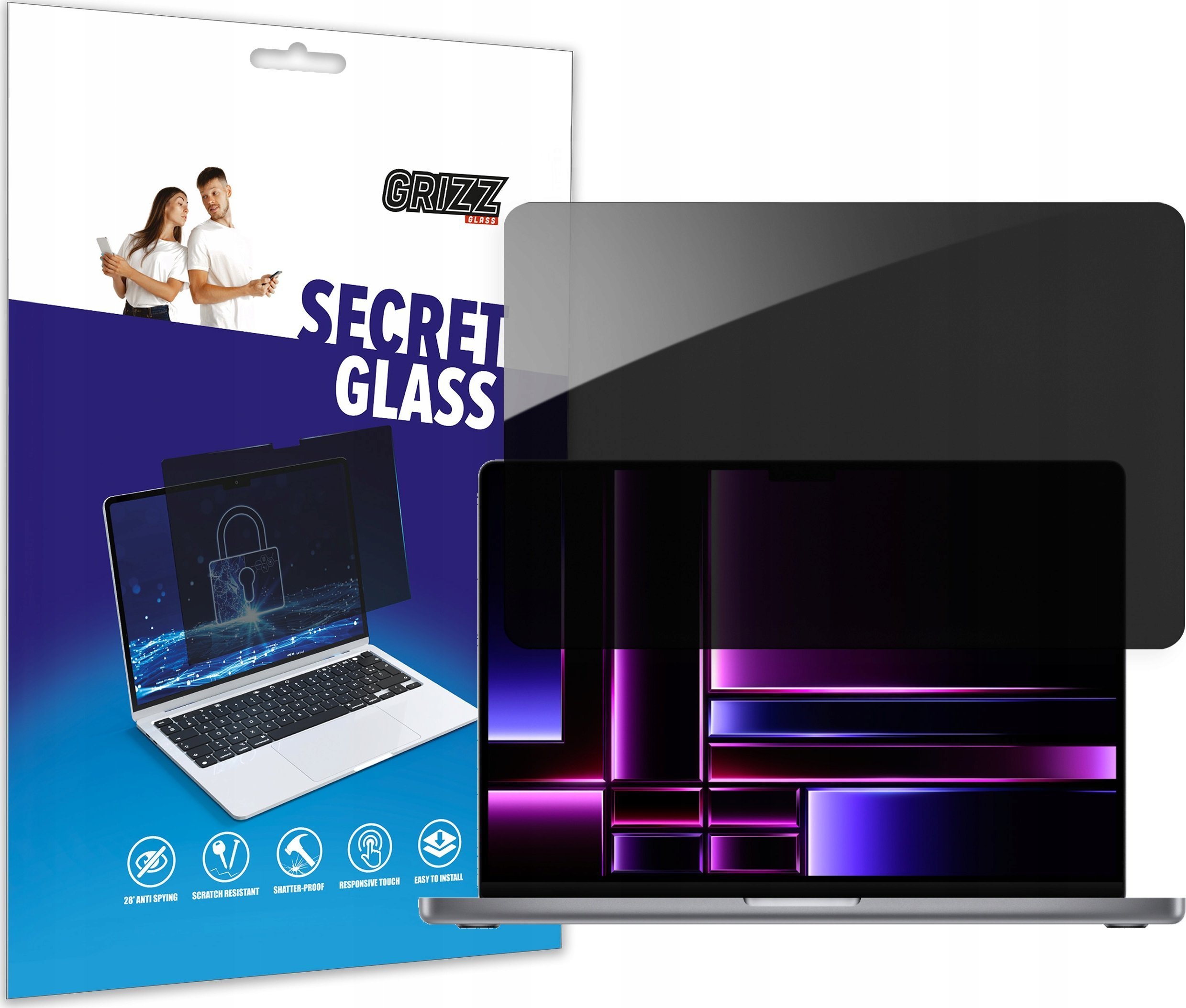 Xham mbrojtës matte GrizzGlass për MacBook Pro 16" 2021 2024, efekt privatësie, transparent