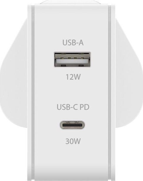 Полнач за ѕид JOBY 42W Dual Output, USB C PD 30W, USB A 12W, бел