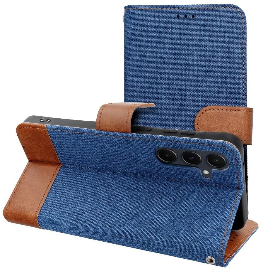 Kapak telefoni Siemens Book Case OEM Jeans për Samsung Galaxy S25 Edge, tip book, me xhepa për karta, blu
