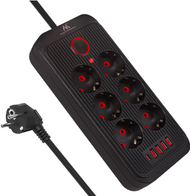 Продолжен приклучок Maclean, 6 приклучоци, 4x USB, 110-240V, бела