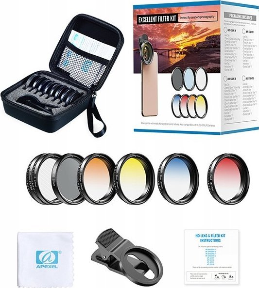 Set filtër telefoni Apexel APL-37UV-7G, 7 në 1, 37mm, i zi