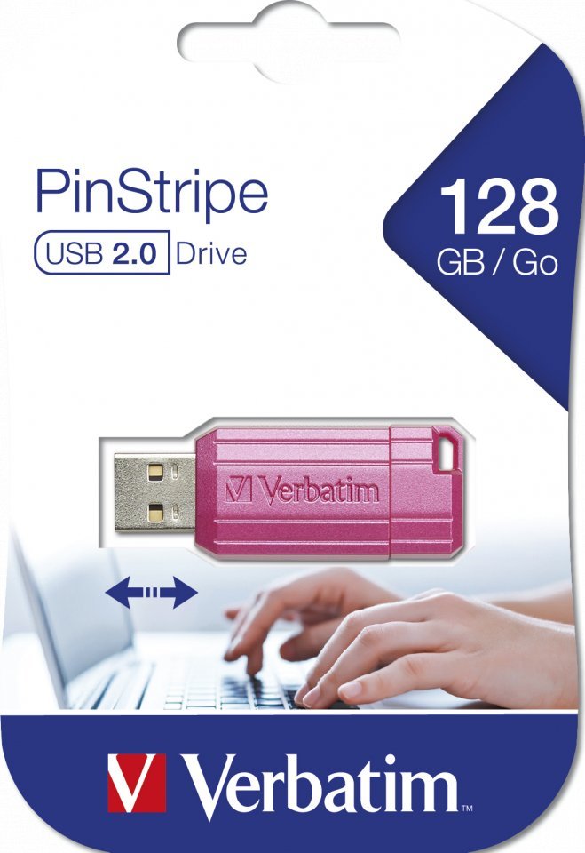 USB Verbatim Pinstripe, 128GB, USB 2.0, розева