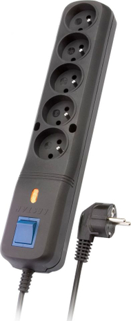 Kabllo zgjatëse Lestar LV-530W, me mbrojtje nga mbingarkesa, 5x priza, 3m, e zezë Kabllo zgjatëse Lestar LV-530W, me mbrojtje nga mbingarkesa, 5x priza, 3m, e zezë