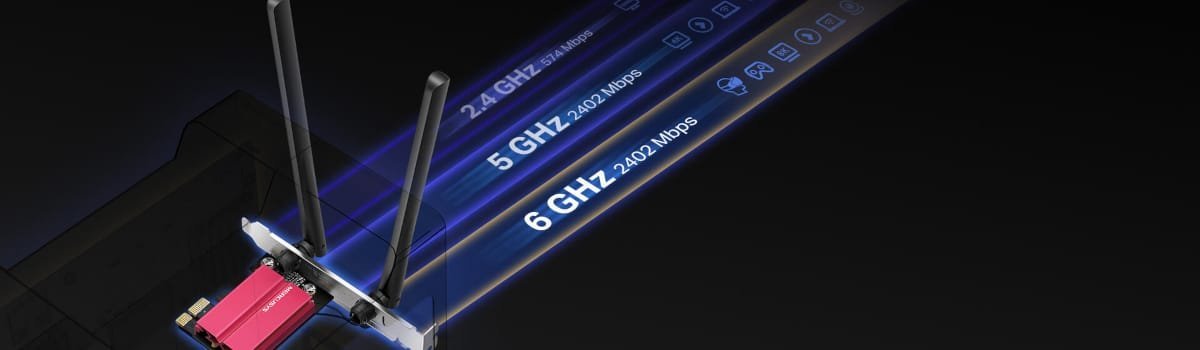 Adapter Wi-Fi Mercusys MA86XE, PCIe, AXE5400 Tri-Band, Bluetooth 5.3