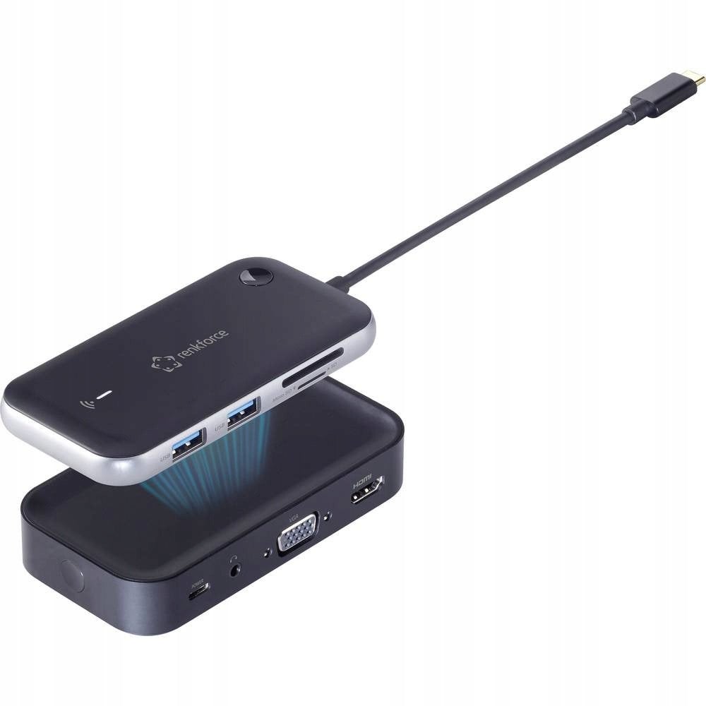 Stacion docking mini Renkforce RF-4499450, USB-C, transmetim pa tela i imazhit, gri