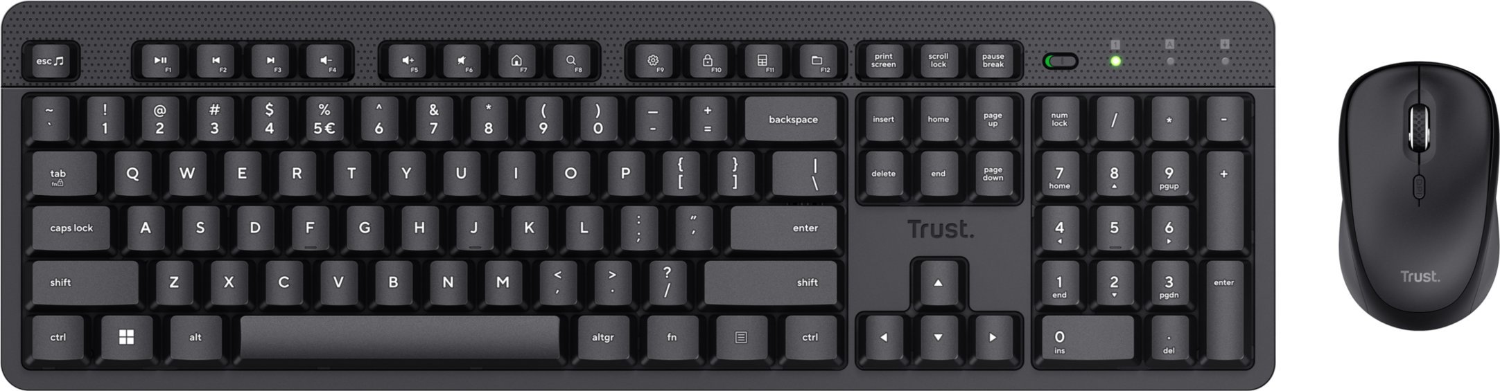 Set tastierë dhe maus Trust Ody II, wireless, QWERTY, i zi