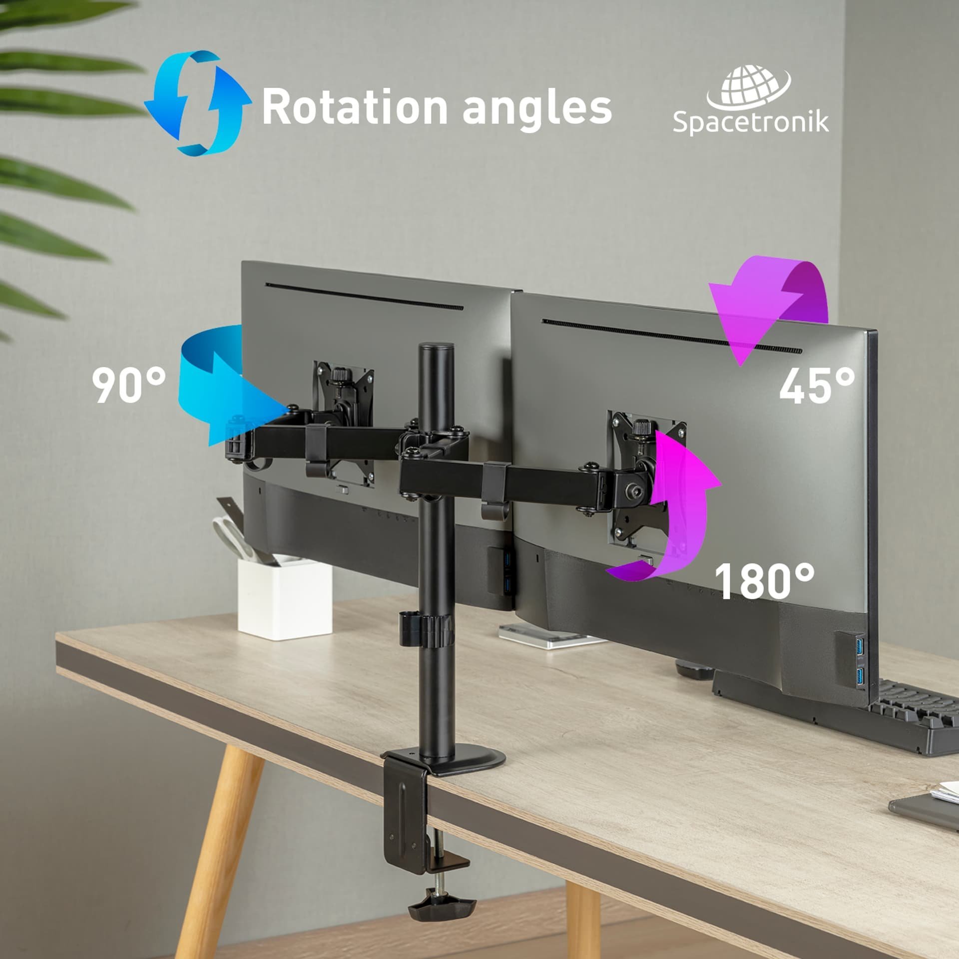 Mbajtëse për dy monitorë Spacetronik SPA-120, 17"-32", sistem gaz spring, e zezë