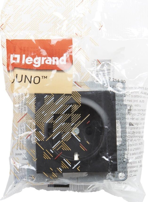 Prizë murale Legrand SUNO SCHUKO 2P+E, 16A 250V, me shutter, e zezë