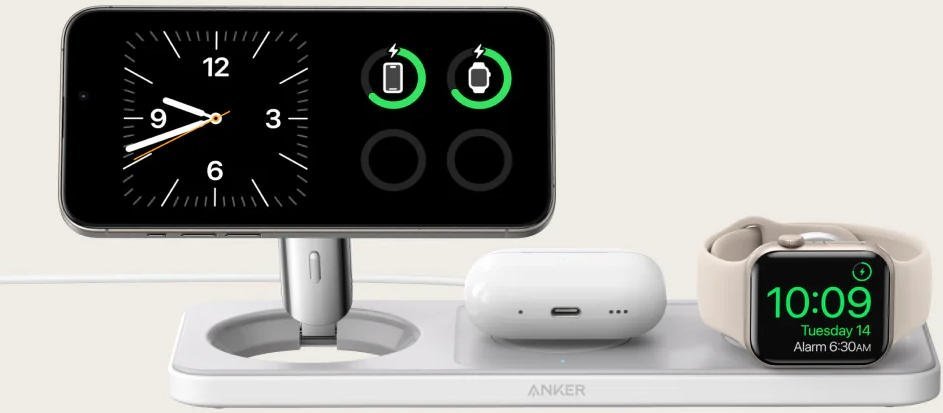 Karikues pa tel 3 në 1 Anker MagGo Universal, karikim i shpejtë, për iPhone dhe Apple Watch, i zi