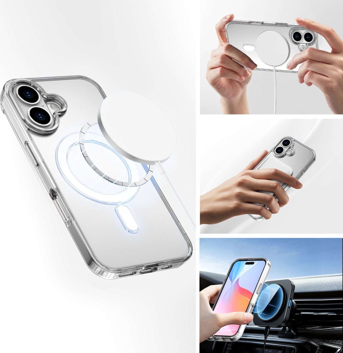 Set aksesorësh 4smarts 3in1 Premium Starter për Apple iPhone 16, me MagSafe, transparent