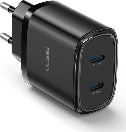 Karikues muri Yesido YC54, PD 20W QC 2xUSB-C, kabllo Type-C në Lightning 27W 1m, i zi