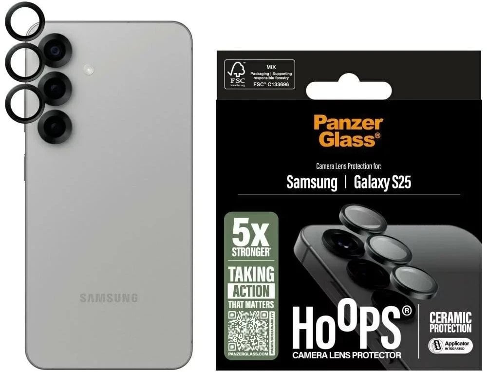Mbrojtës lente PanzerGlass Hoops, për Samsung Galaxy S25, xham qeramik, kornizë titaniumi