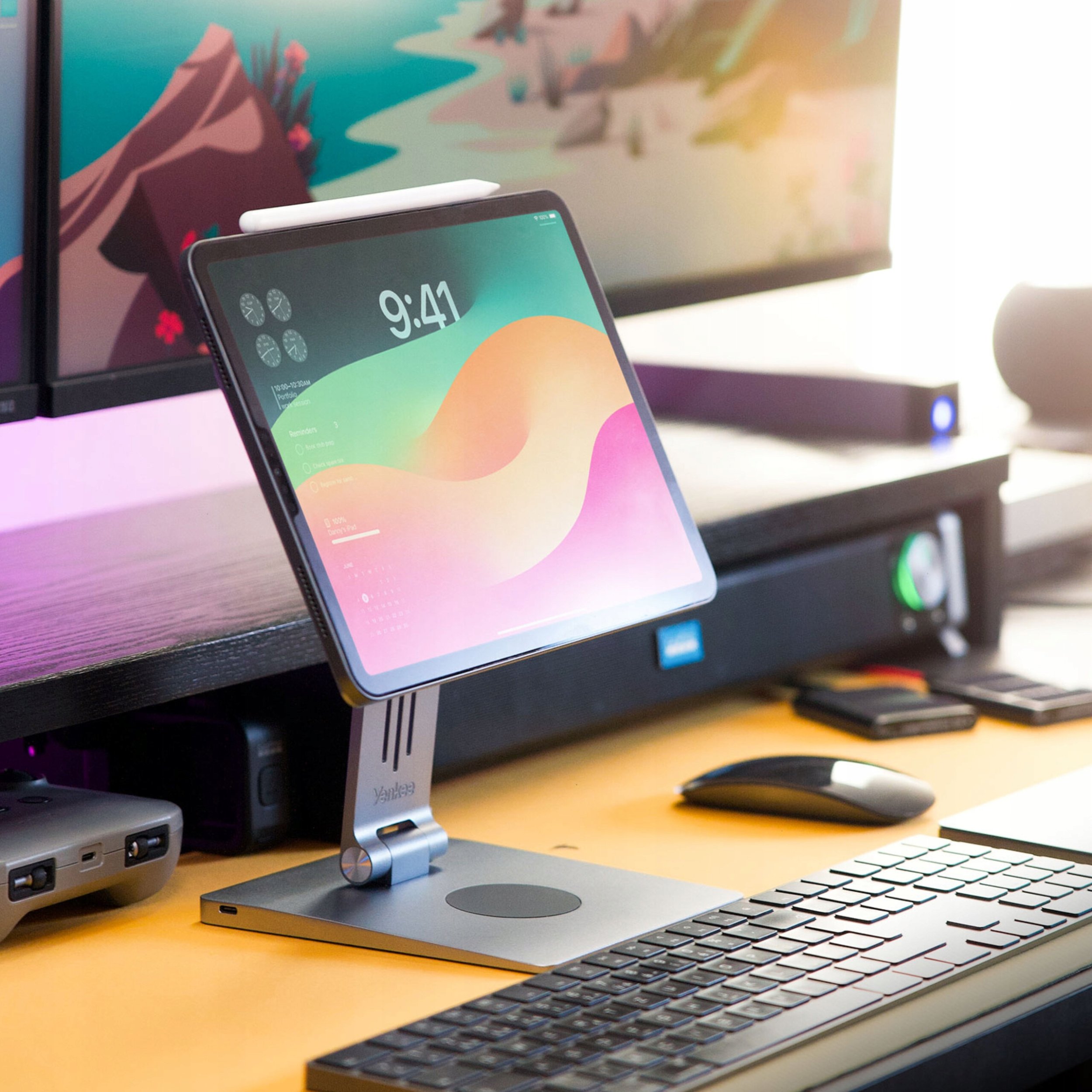 Qëndrim magnetik me hub YENKEE YSN 04 TASK, për iPad 11", USB C PD, HDMI, gri