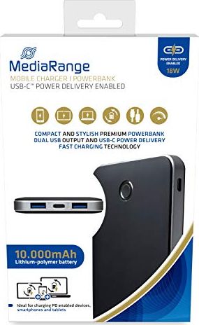 PowerBank MediaRange, 10000 mAh, црн/сребрен