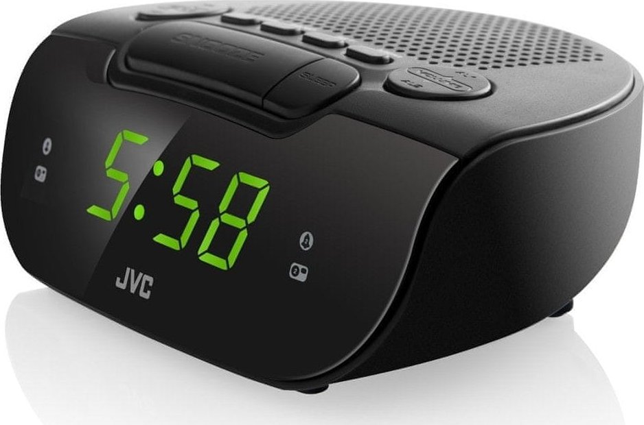 Radio alarm JVC RA-E111B, AM FM, projektim ore në mur, e zezë